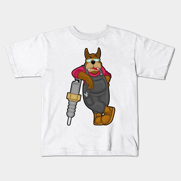 Dog as Mechanic with Spark plug Kids T-Shirt by Markus Schnabel